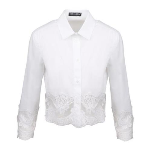 Dolce & Gabbana Crop shirt med spetsinsatser White, Dam