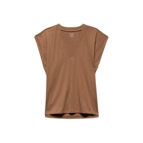 Frame Bomull V-ringad T-shirt för Kvinnor Brown, Dam