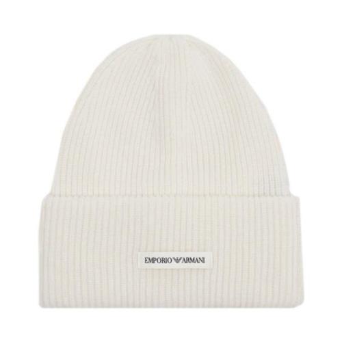 Emporio Armani Off White Ull Beanie Mössa White, Unisex