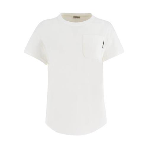 Brunello Cucinelli Broderad bomull T-shirt White, Dam