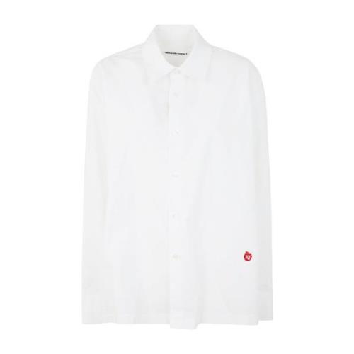 Alexander Wang Långärmad skjorta med logotyp äpple patch White, Dam
