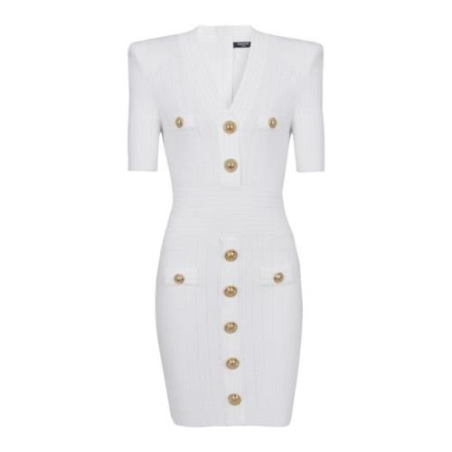 Balmain Stickad klänning med knappar White, Dam