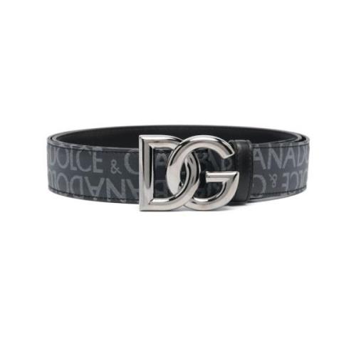 Dolce & Gabbana Svart Jacquardtygsbälte med DG-spänne Black, Herr