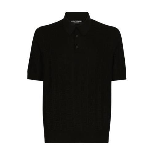 Dolce & Gabbana Vävd Logo Stickad Polo Black, Herr