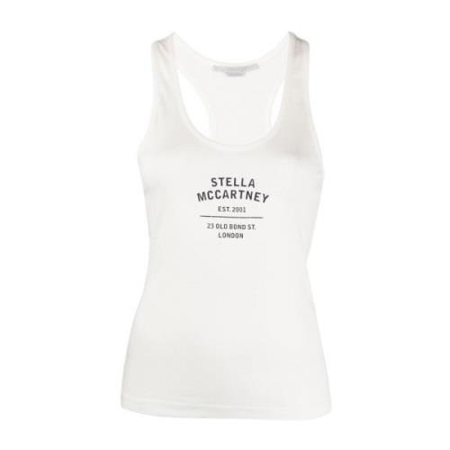 Stella McCartney Vit Logo-Print Racerback Top White, Dam