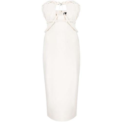 Jacquemus Vit axelbandslös klänning med rynkade detaljer White, Dam