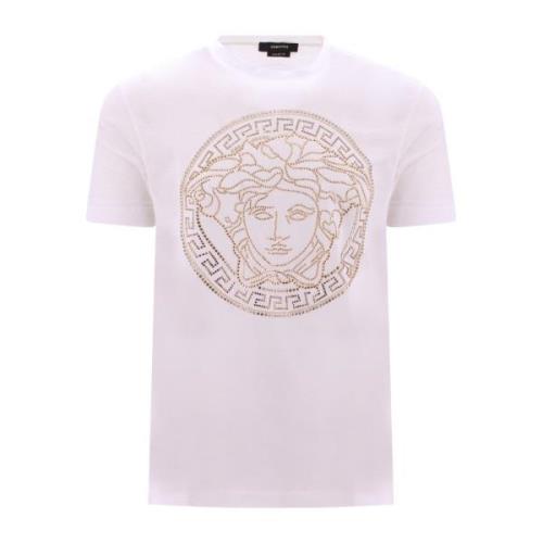 Versace Stiligt Vit Bomull T-shirt med Maxi Logo Medusa White, Herr