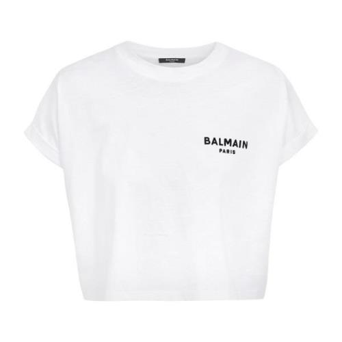 Balmain Flocked Paris cropped T-shirt White, Dam