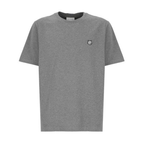 Maison Kitsuné Grå T-shirt med Fox Head Patch för Män Gray, Herr