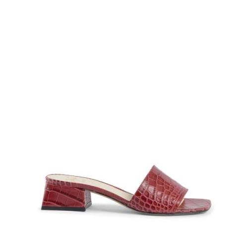 19v69 Italia Bordeaux Lädersandaler med 4cm Klack Red, Dam