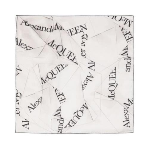 Alexander McQueen Silk Jacquard Logo Motiv Halsduk White, Dam