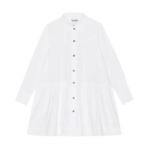 Ganni Ekologisk Bomullsskjortklänning med Spetskrage White, Dam