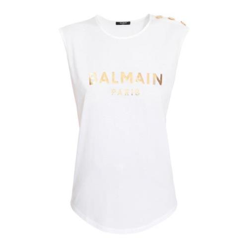 Balmain Bomull T-shirt med logotryck White, Dam
