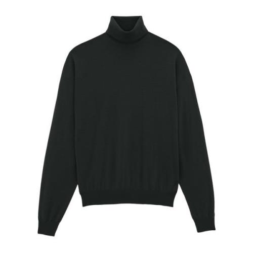 Saint Laurent Svart Stickad Tröja med Turtleneck och Broderad Logotyp ...