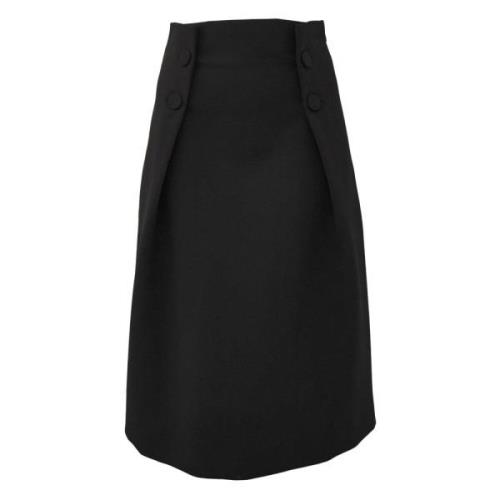 Givenchy Svart kjol med knapp- och veckdetalj Black, Dam