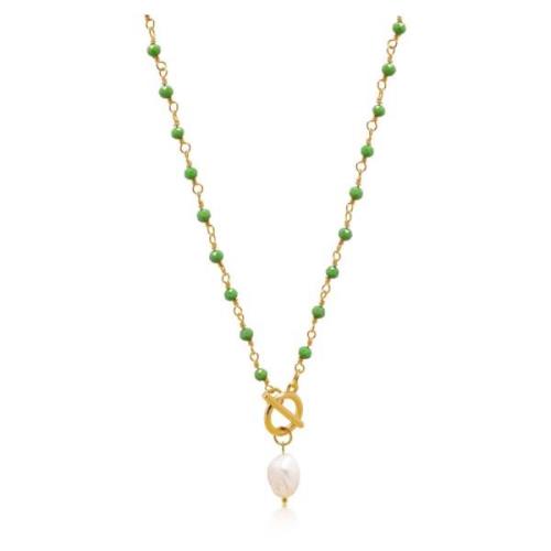 Nialaya Women's Green CZ Wrap Necklace with Pearl Green, Dam