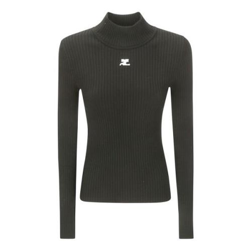 Courrèges Tidlös Turtleneck Stickad Tröja Black, Dam