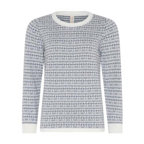 Skovhuus Jaquard O-Neck Pullover Blus White, Dam