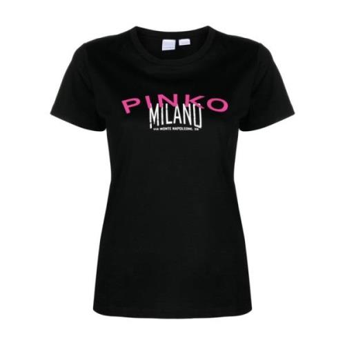 Pinko Logo Print Crew Neck T-shirts och Polos Black, Dam