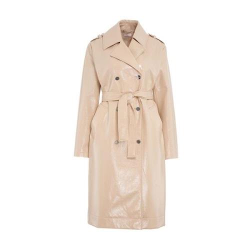 Liu Jo Dubbelknäppt eco-läder trenchcoat Beige, Dam