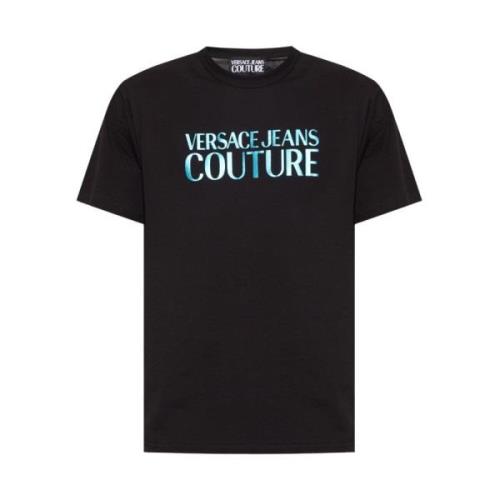 Versace Jeans Couture Logotyp T-shirt i svart med blått varumärkestryc...
