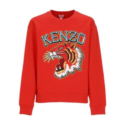 Kenzo Röd Bomullssweatshirt med Kontrasterande Logotyp och Tigertryck ...