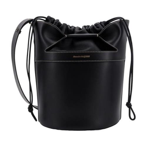 Alexander McQueen Svart Bucket Bag Ryggsäck med Läder Snörning Black, ...