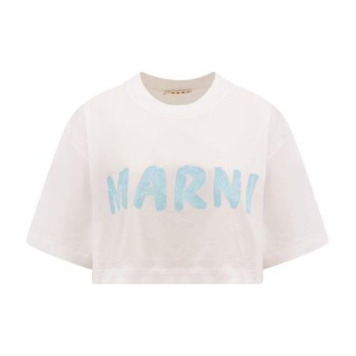 Marni Bomull T-shirt med Frontal Logo White, Dam
