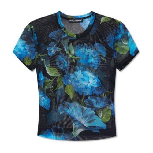Dolce & Gabbana T-shirt med blommigt motiv Blue, Dam