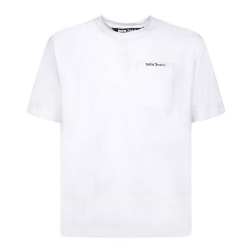 Palm Angels Vit Ekologisk Bomull T-shirt med Ficka White, Herr