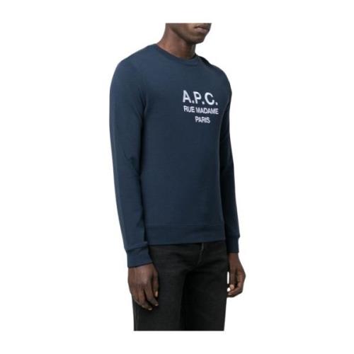 A.p.c. Blå Bomullströja med Broderad Logotyp Blue, Herr