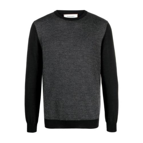 Canali Italiensk Ull Crew-Neck Stickat Black, Herr