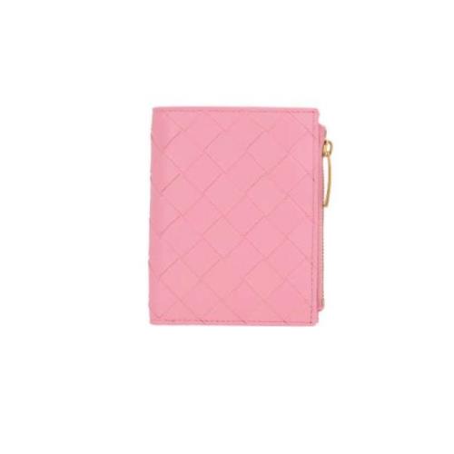 Bottega Veneta Kompakt läderplånbok med Intrecciato-motiv Pink, Dam