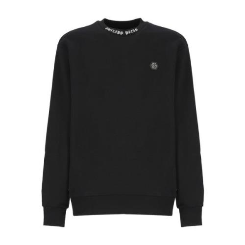 Philipp Plein Svart bomullssweatshirt med logopatch Black, Herr