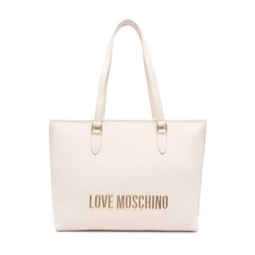 Love Moschino Ivory Logoväska med Guldplakett Beige, Dam