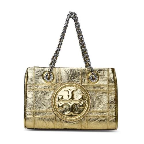 Tory Burch Guld Läder Mini Väska med Dubbelt Kedjehandtag Yellow, Dam