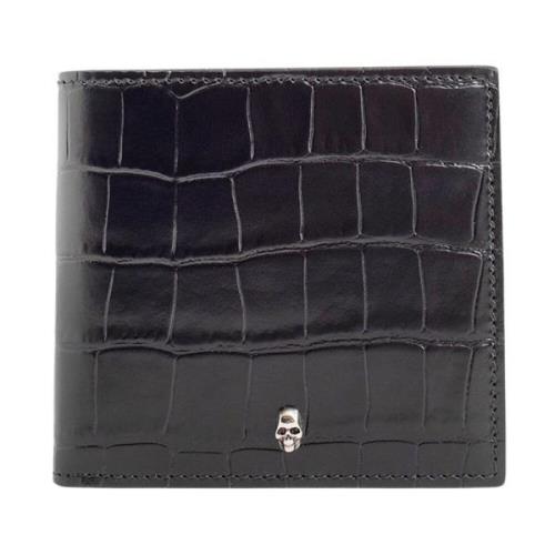 Alexander McQueen Svart Blank Krokodilskinn Plånbok Black, Herr