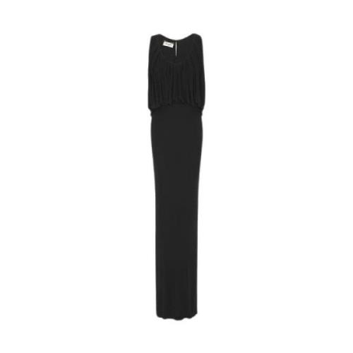 Saint Laurent Svart ärmlös klänning med U-ringning och drapering Black...