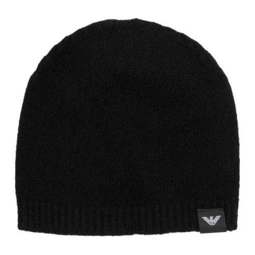 Emporio Armani Enfärgad Logo Beanie Black, Herr