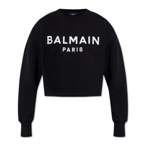 Balmain Kortad sweatshirt Black, Dam