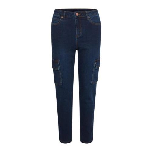 Kaffe Slim-fit Cargo Jeans med hög midja och sidofickor Blue, Dam