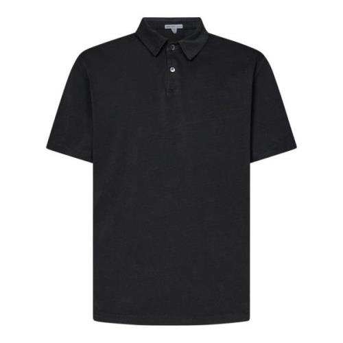 James Perse Kolgrå Suede Jersey Polo Shirt Black, Herr