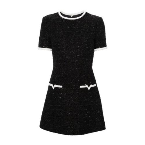 Valentino Svart Tweed Lurexklänning med VLogo-detaljer Black, Dam
