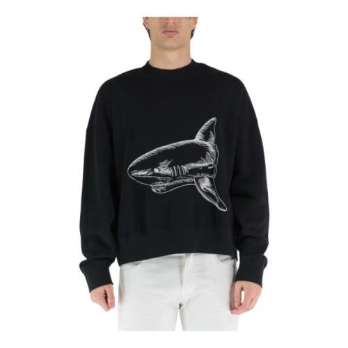 Palm Angels Split Shark Crew Sweatshirt Black, Herr