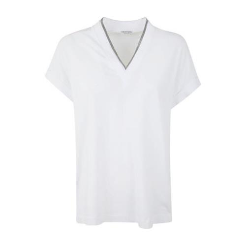 Brunello Cucinelli Vit V Neck T-Shirt White, Dam