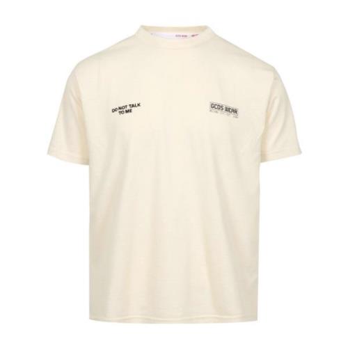 Gcds Optisk Vit Bomull T-shirt med Tryckt Logotyp White, Herr