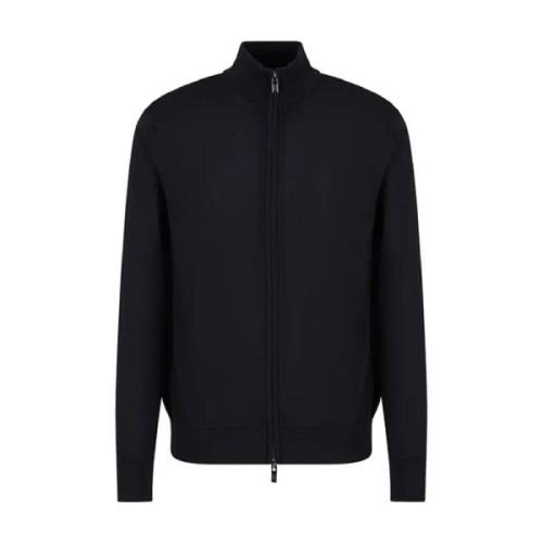 Emporio Armani Svart Zip-Through Dolcevita Sweater Black, Herr