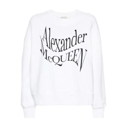 Alexander McQueen Vit Crewneck Sweatshirt med Logotryck White, Dam