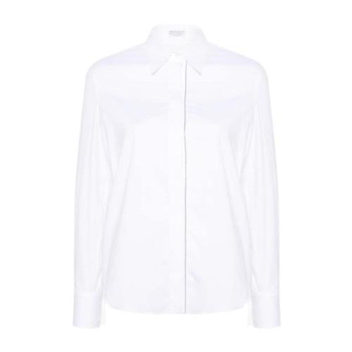 Brunello Cucinelli Vit Bomullsskjorta med Framlåsning White, Dam