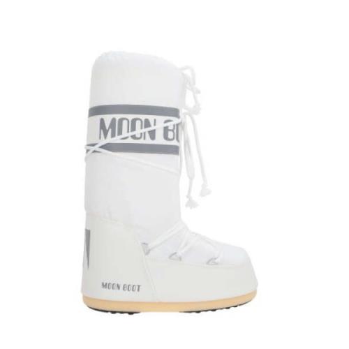 Moon Boot Hög snöboot i vitt nylon med logotryck White, Dam